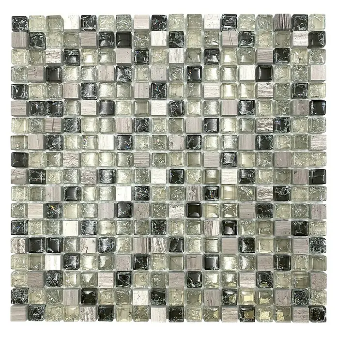Mozaïektegel vierkant glas Mix XIC 1052 - 30,5 x 30,5 cm, Grijs, Glanzend - Top-down weergave