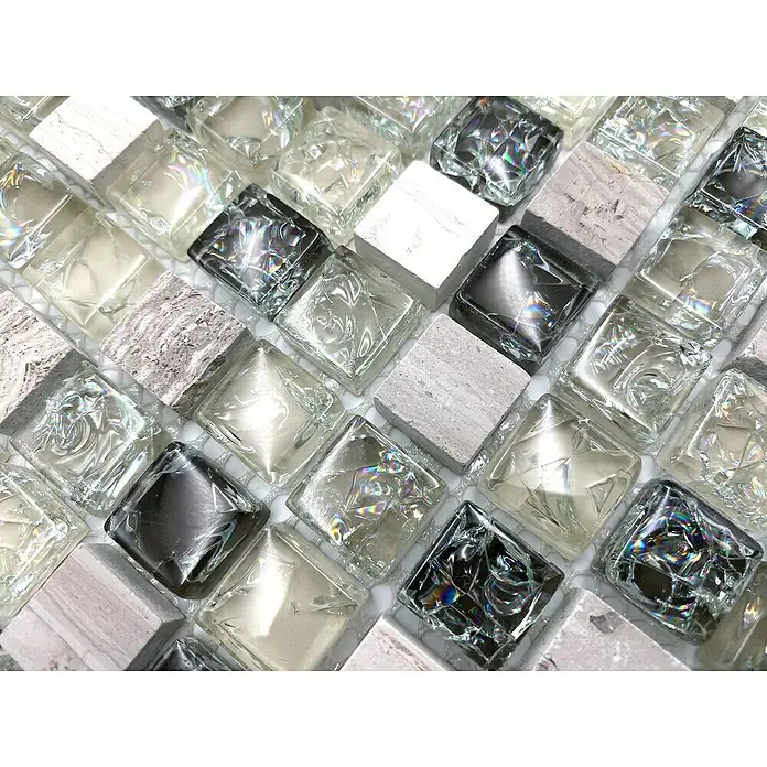 Mozaïektegel vierkant glas Mix XIC 1052 - 30,5 x 30,5 cm, Grijs, Glanzend - Sfeeropname