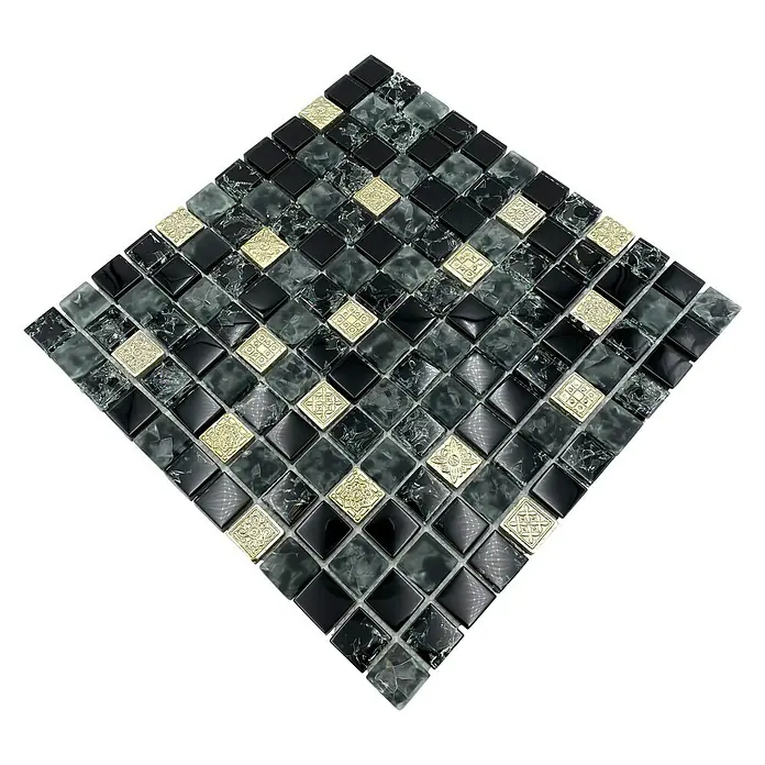 Mozaïektegel Quadrat Crystal Mix XIC 1928 - 30 x 30 cm, Grijs/Zwart, Mat - Diagonaal zicht