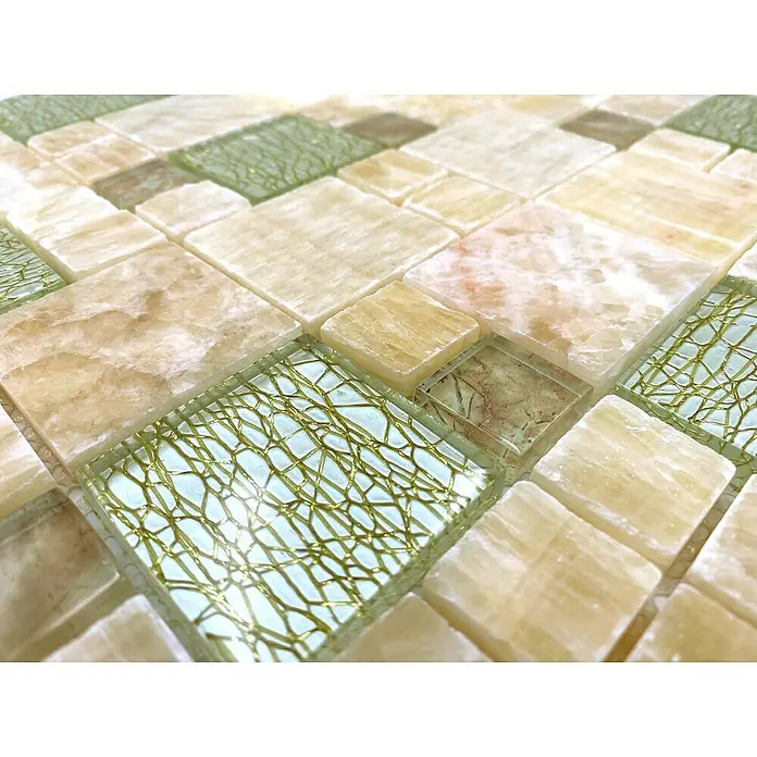 Mozaïektegel glas Mix XCM MC649 - 30 x 30 cm, Beige/Bruin, Glanzend - Close-up