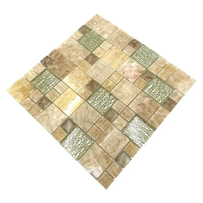 Mozaïektegel glas Mix XCM MC649 - 30 x 30 cm, Beige/Bruin, Glanzend - Diagonaal zicht