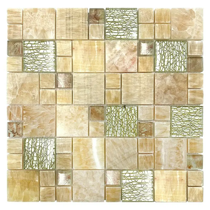 Mozaïektegel glas Mix XCM MC649 - 30 x 30 cm, Beige/Bruin, Glanzend - Top-down weergave
