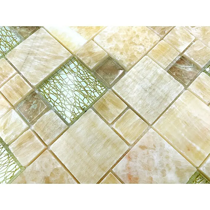 Mozaïektegel glas Mix XCM MC649 - 30 x 30 cm, Beige/Bruin, Glanzend - Close-up