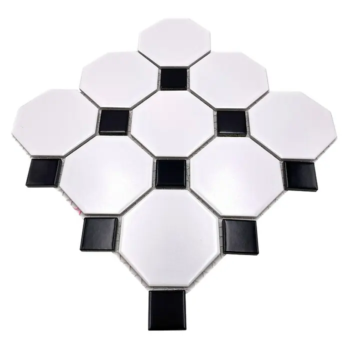 Mosaikfliese OCTA G 948N - 30 x 30 cm, Weiß/Schwarz, Matt - Diagonale Ansicht