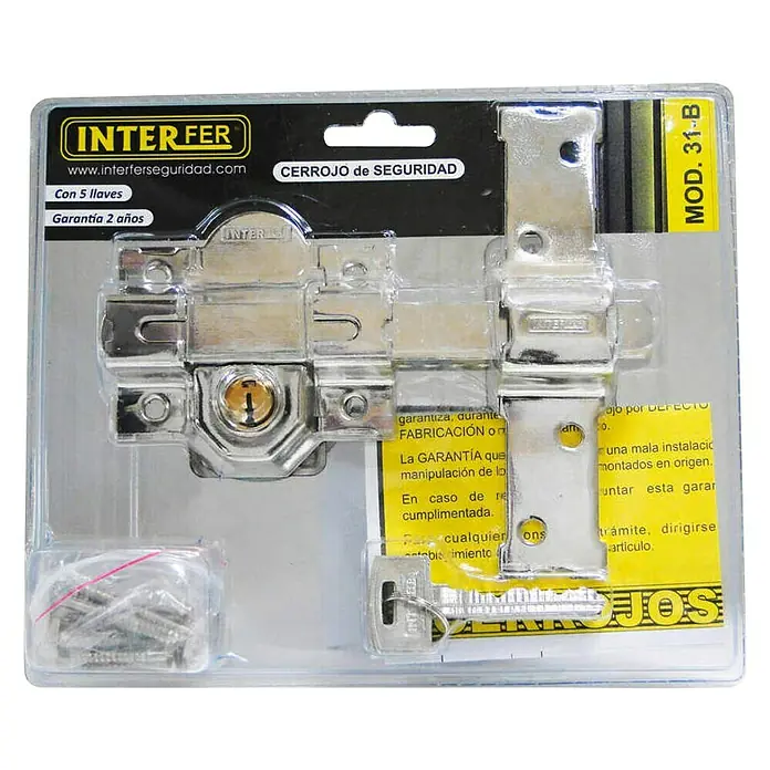 Interfer Cerrojo 835789 - 165 x 148 x 36 mm, Número de llaves: 5 ud., Cromado - Vista descendente
