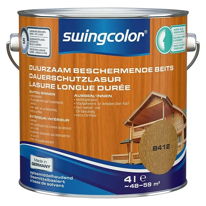 swingcolor Houtbeits Duurzaam Beschermend Teak - Teak, 4 l, Zijdeglans - Vooraanzicht