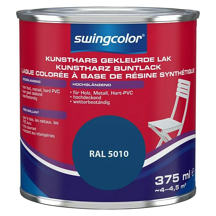 swingcolor Gekleurde kunstharslak - Gentiaanblauw, 375 ml, Hoogglans - Vooraanzicht