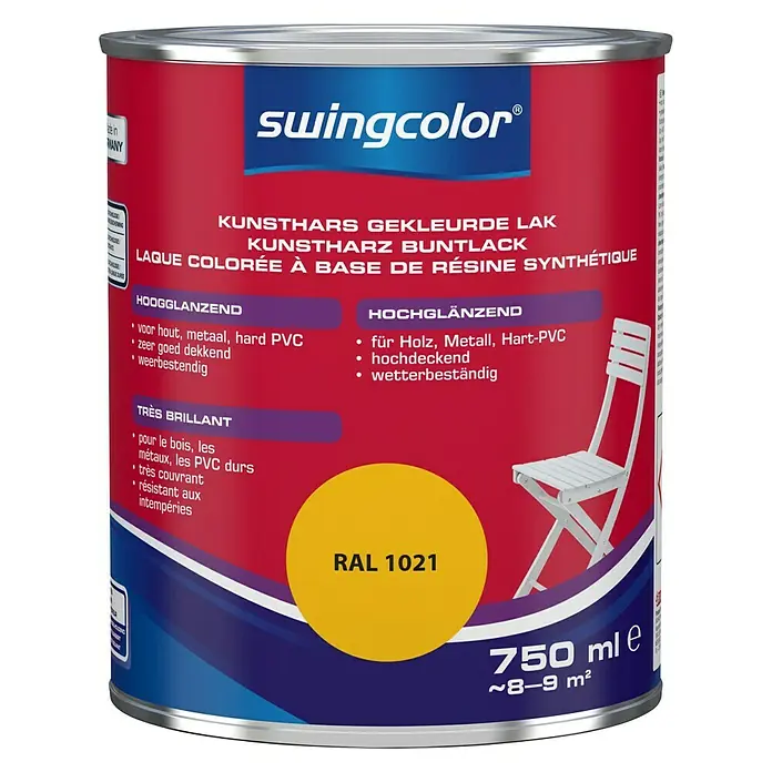 swingcolor Gekleurde kunstharslak - Koolzaadgeel, 750 ml, Hoogglans - Vooraanzicht