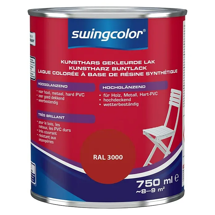 swingcolor Gekleurde kunstharslak - Vuurrood, 750 ml, Hoogglans - Vooraanzicht