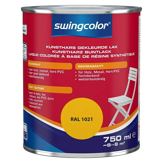swingcolor Gekleurde kunstharslak - Koolzaadgeel, 750 ml, Zijdemat - Vooraanzicht
