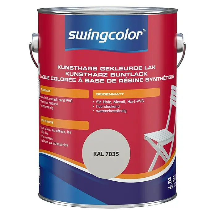 swingcolor Gekleurde kunstharslak - Lichtgrijs, 2,5 l, Zijdemat - Vooraanzicht