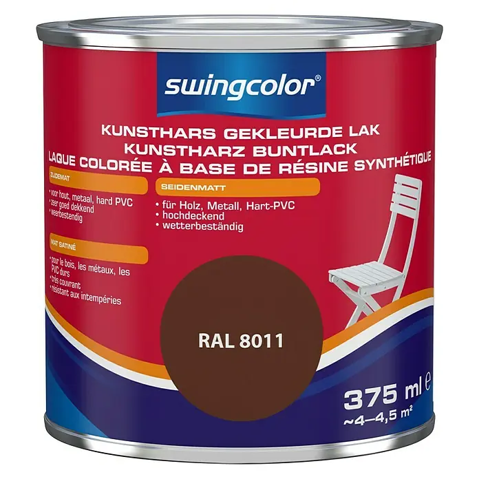 swingcolor Gekleurde kunstharslak - Notenbruin, 375 ml, Zijdemat - Vooraanzicht