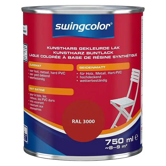 swingcolor Gekleurde kunstharslak - Vuurrood, 750 ml, Zijdemat - Vooraanzicht