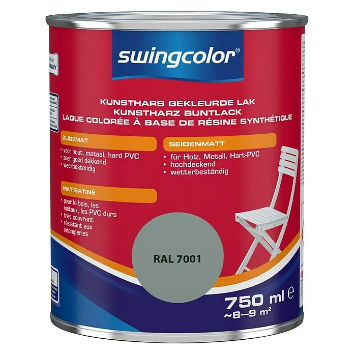 swingcolor Gekleurde kunstharslak - Zilvergrijs, 750 ml, Zijdemat - Vooraanzicht