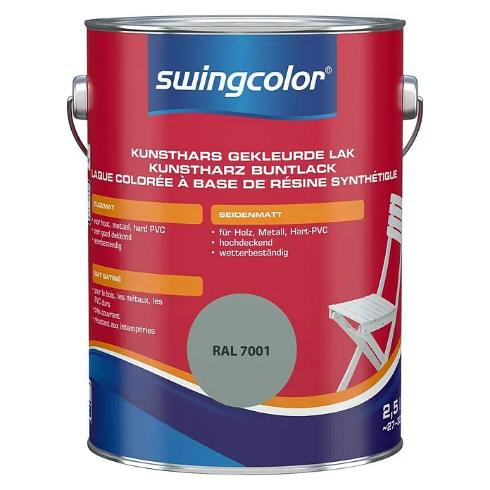 swingcolor Gekleurde kunstharslak - Zilvergrijs, 2,5 l, Zijdemat - Vooraanzicht
