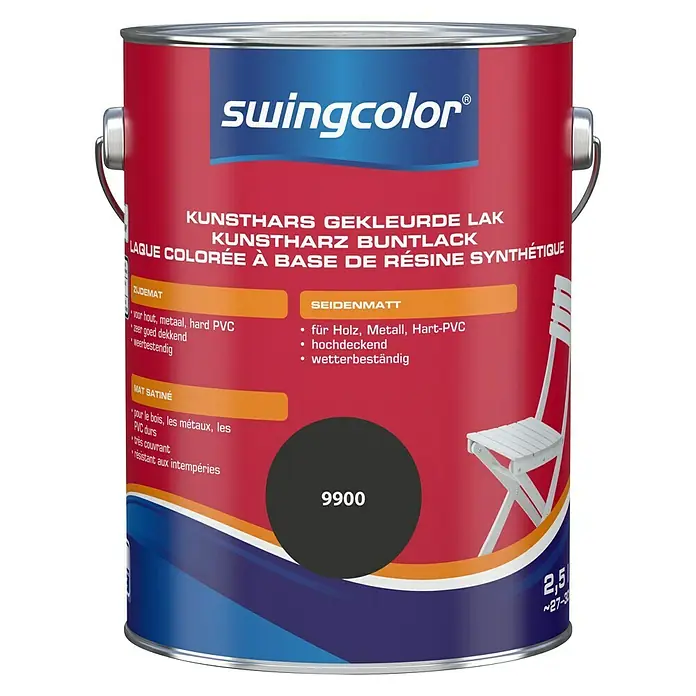 swingcolor Gekleurde kunstharslak - Zwart, 2,5 l, Zijdemat - Vooraanzicht