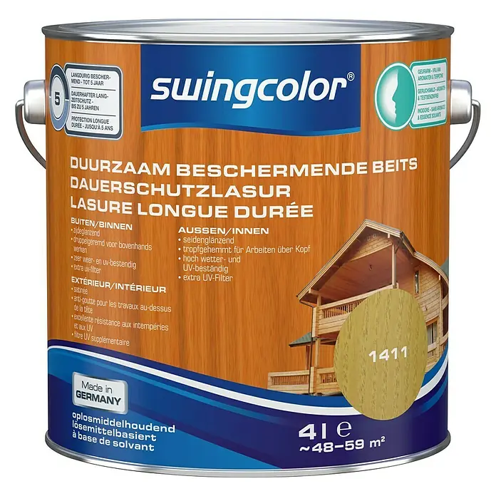 swingcolor Houtbeits Duurzaam Beschermend Grenen - Grenen, 4 l, Zijdeglans - Vooraanzicht
