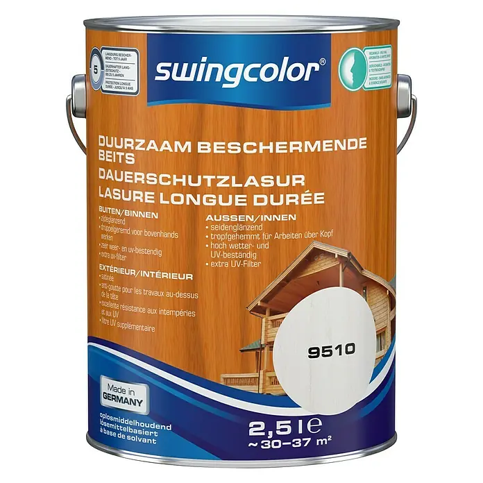swingcolor Houtbeits Duurzaam Beschermend Kalkwit - Kalkwit, 2,5 l, Zijdeglans - Vooraanzicht