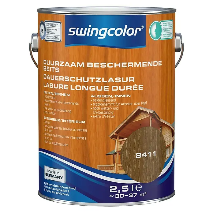 swingcolor Houtbeits Duurzaam Beschermend Kastanje - Kastanje, 2,5 l, Zijdeglans - Vooraanzicht