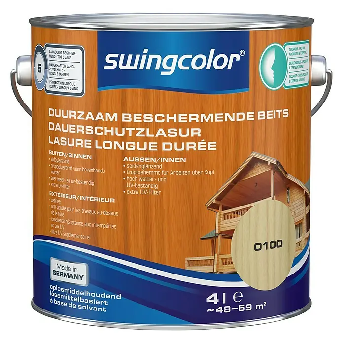 swingcolor Houtbeits Duurzaam Beschermend Kleurloos - Kleurloos, 4 l, Zijdeglans - Vooraanzicht