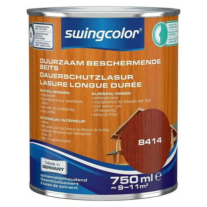 swingcolor Houtbeits Duurzaam Beschermend Mahonie - Mahonie, 750 ml, Zijdeglans - Vooraanzicht
