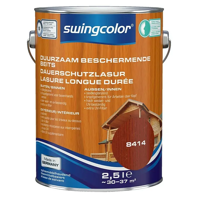 swingcolor Houtbeits Duurzaam Beschermend Mahonie - Mahonie, 2,5 l, Zijdeglans - Vooraanzicht