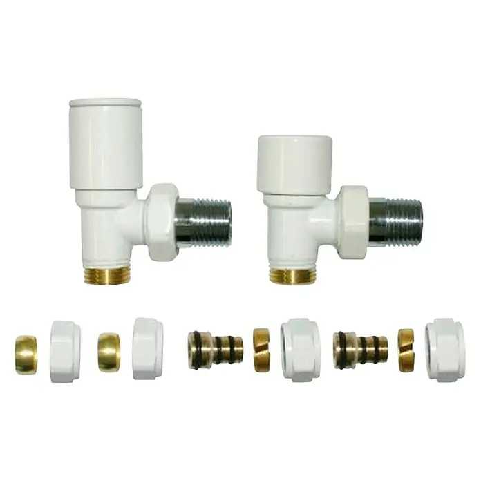 Detentor para radiador con válvula y adaptador - ½″, Blanco - Vista descendente