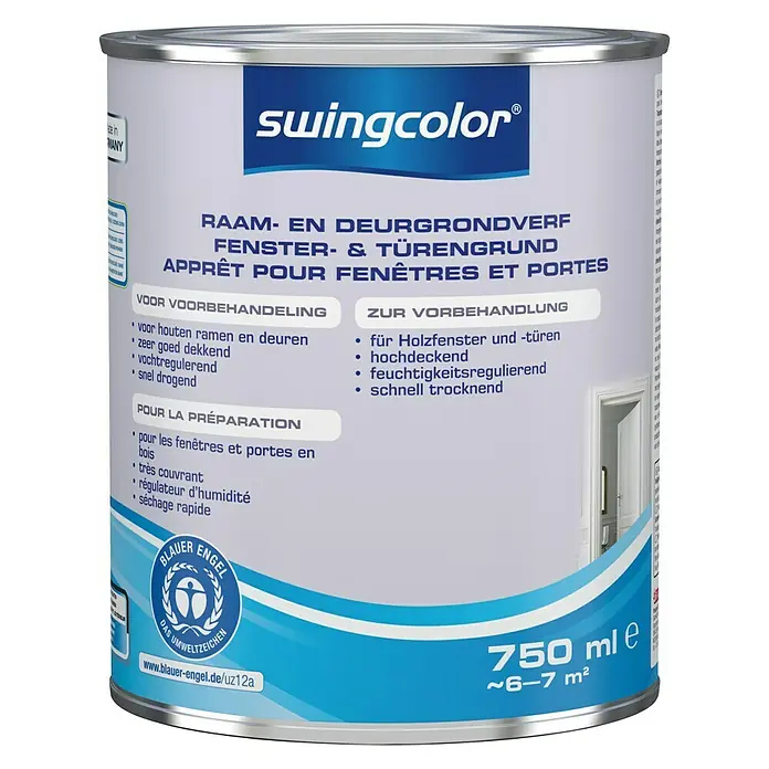 swingcolor Grondverf voor kozijnen en deuren - Wit, 750 ml, Mat - Vooraanzicht