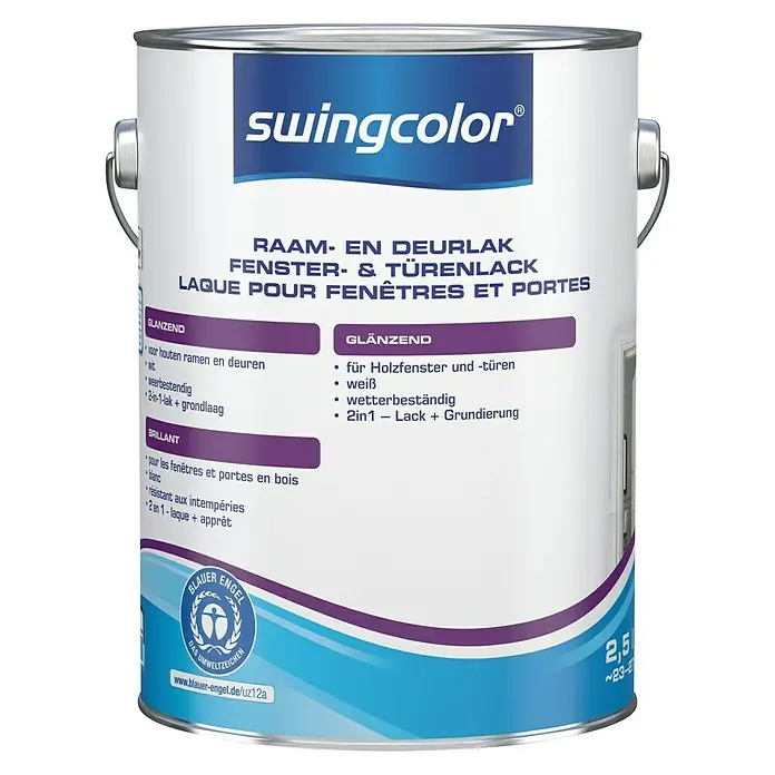 swingcolor Lak voor kozijnen en deuren 2 in 1 - Wit, 2,5 l, Glanzend - Vooraanzicht