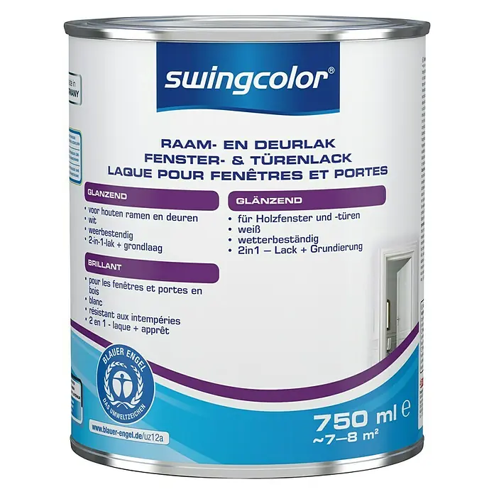 swingcolor Lak voor kozijnen en deuren 2 in 1 - Wit, 750 ml, Glanzend - Vooraanzicht