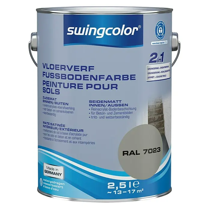 swingcolor Vloerverf - Betongrijs, 2,5 l, Zijdemat - Vooraanzicht