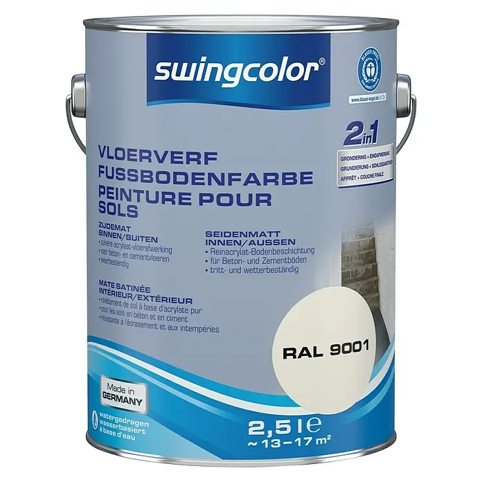 swingcolor Vloerverf - Crèmewit, 2,5 l, Zijdemat - Vooraanzicht
