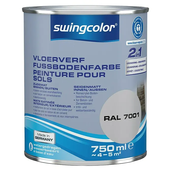 swingcolor Vloerverf - Zilvergrijs, 750 ml, Zijdemat - Vooraanzicht