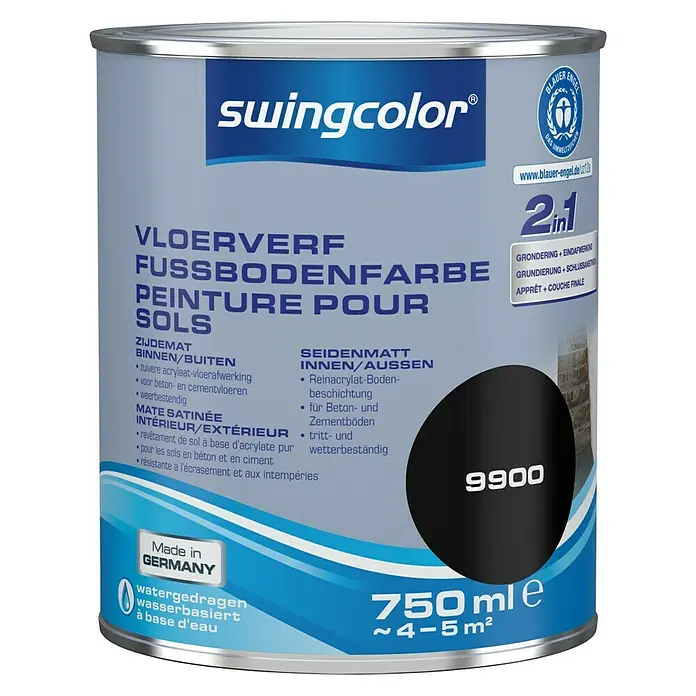 swingcolor Vloerverf - Zwart, 750 ml, Zijdemat - Vooraanzicht