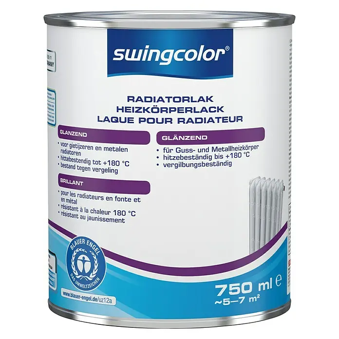 swingcolor Radiatorlak 2 in 1 - Wit, 750 ml, Glanzend - Vooraanzicht