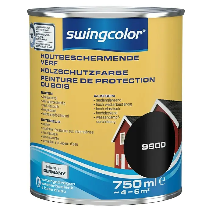 swingcolor Houtbeschermende verf Zwart - Zwart, 750 ml, Zijdeglans - Vooraanzicht
