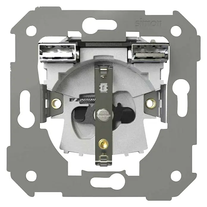 Simon Enchufe SCHUKO y USB - Gris, Metal, Empotrado - Vista frontal