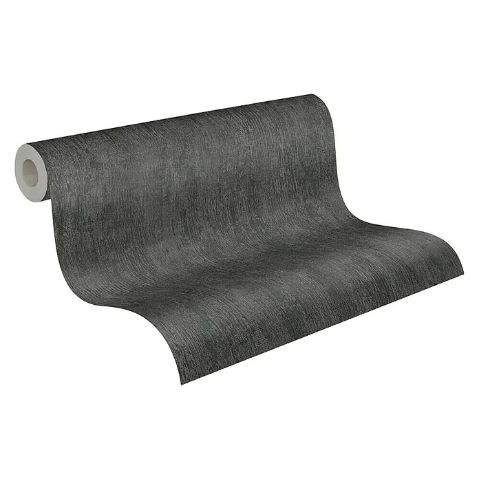 AS Creation Industrial Vliesbehang - Donkergrijs, Uni, 10,05 x 0,53 m - Diagonaal zicht