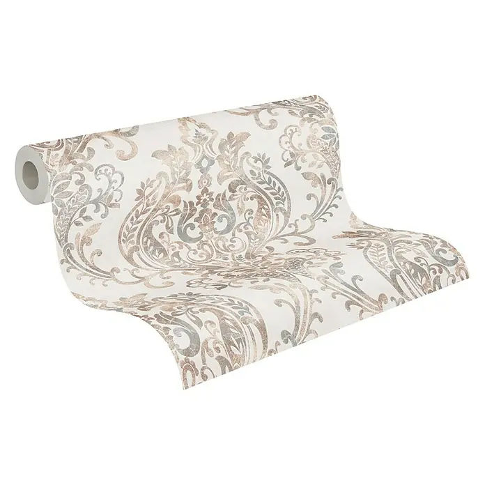 AS Creation New Life Papel pintado de vellón Damasco Nude - Beige/Gris, Motivo decorativo, 10,05 x 0,53 m - Vista angular