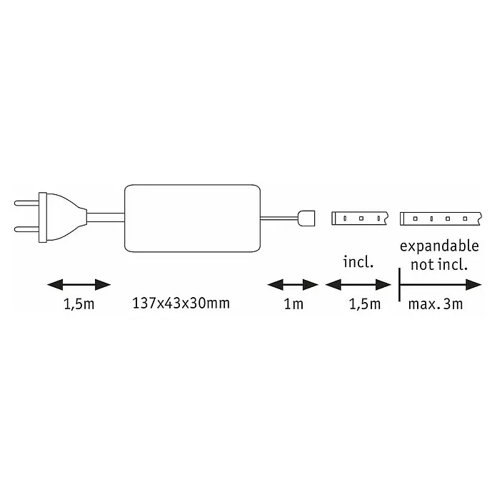 Paulmann Led-strip MaxLED basisset 1000 - 1,5 m, Daglicht wit, 17 W, Toepassingsgebied: Woonkamer - Blauwdruk