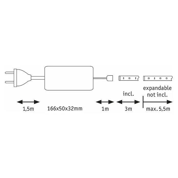 Paulmann Led-strip MaxLED basisset 1000 - 3 m, Daglicht wit, 34 W, Toepassingsgebied: Woonkamer - Blauwdruk