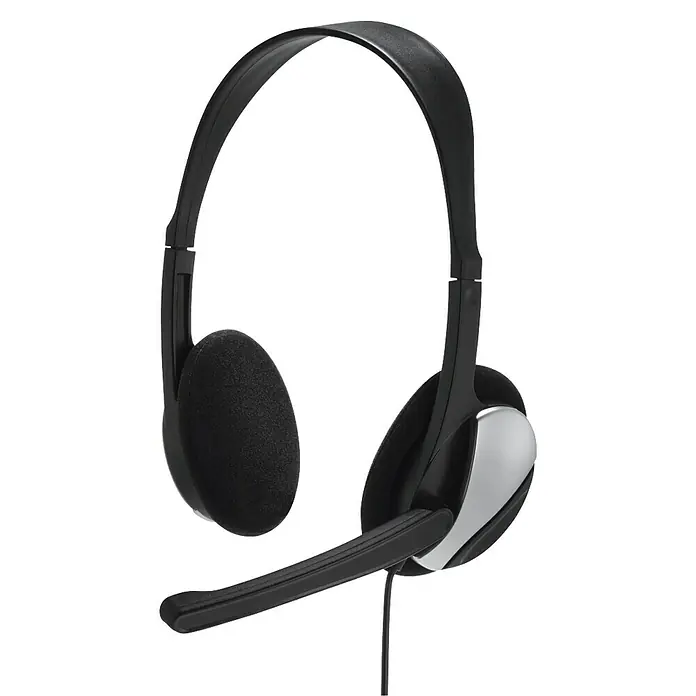 Hama Auriculares con micrófono HS-P100 - 1 x jack 3,5 mm, Negro, Plateado, Cable - Vista angular