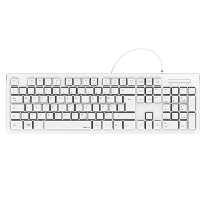 Hama Tastatur KC-200 - Weiß, 13,2 x 43,3 x 2 cm, Kabellänge: 1,5 m - Ansicht von oben