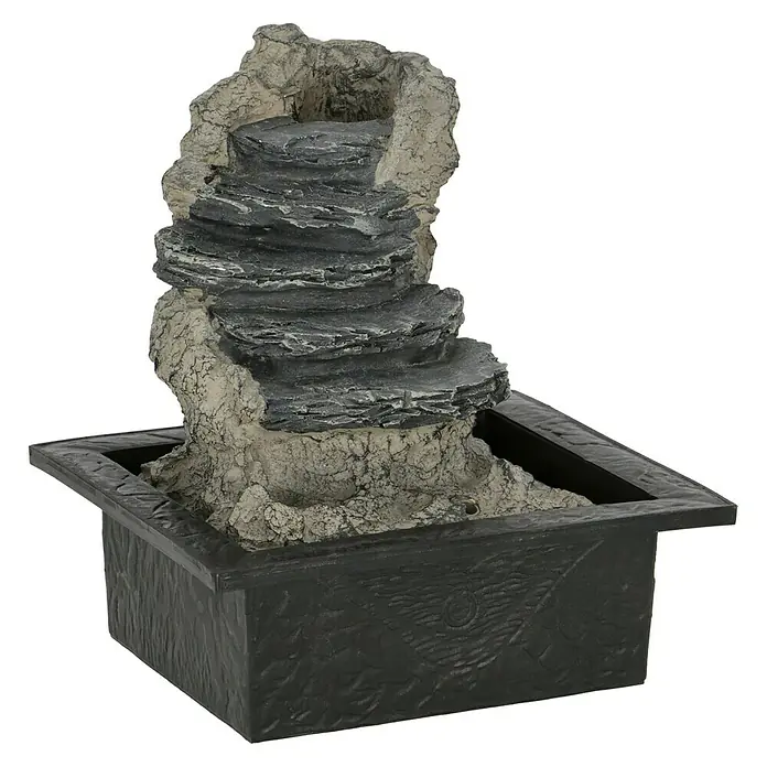 Zimmerbrunnen Stone - 24 cm x 18,3 cm x 21,8 mm, Grau, Mit Pumpe - Diagonale Ansicht