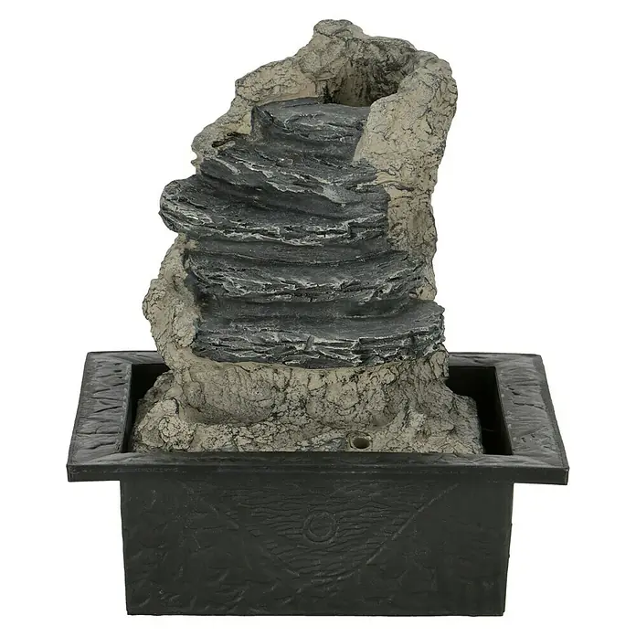 Zimmerbrunnen Stone - 24 cm x 18,3 cm x 21,8 mm, Grau, Mit Pumpe - Vorderansicht