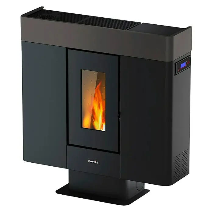 FreePoint Pelletofen Moon Airtight - 3 kW - 10 kW, Raumheizvermögen: 240 m³, Schwarz/Titanium - Diagonale Ansicht