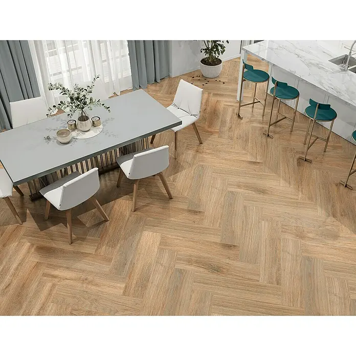 Pavimento porcelánico Maui - 23,3 x 120 cm, Caramelo, Estilo madera - Foto ambiente