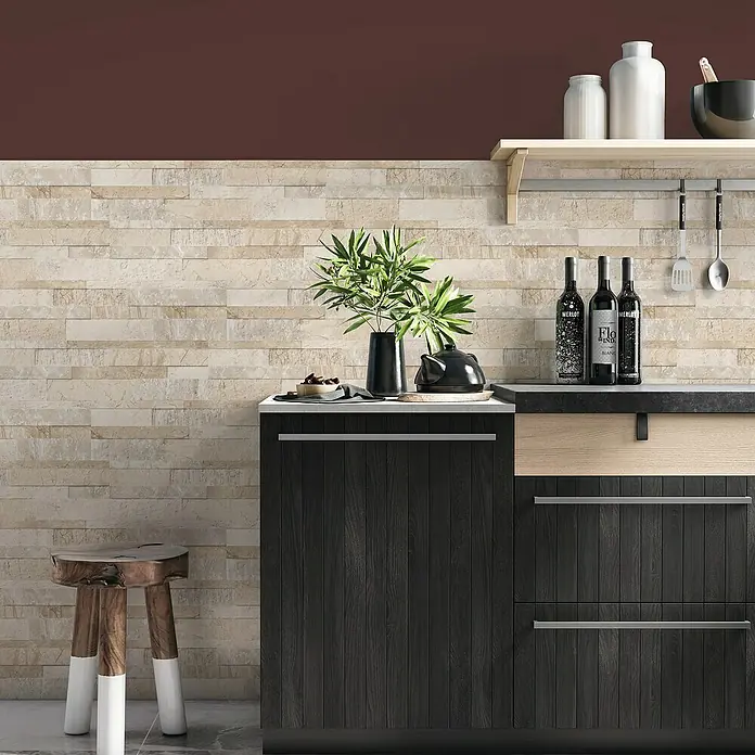 Revestimiento de pared Zion - 15,3 x 58,9 cm, Beige, Efecto piedra - Foto ambiente
