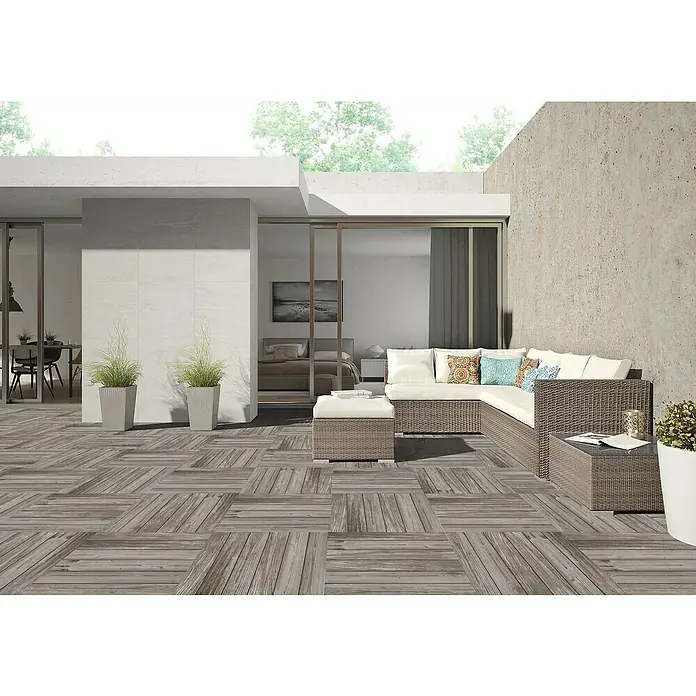 Pavimento porcelánico Ferme - 45 x 45 cm, Musgo, Estilo madera - Foto ambiente