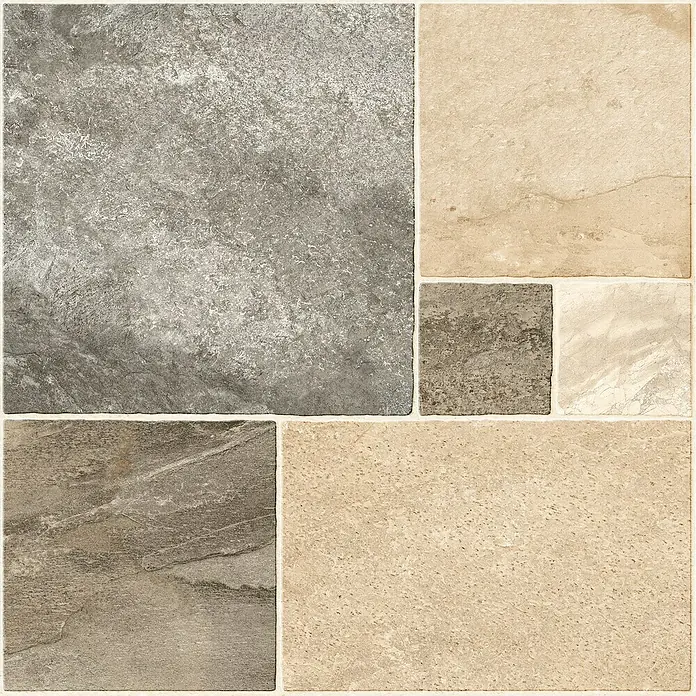 Pavimento porcelánico Stonemix - 60,5 x 60,5 cm, Beige/Gris, Rústico - Primer plano